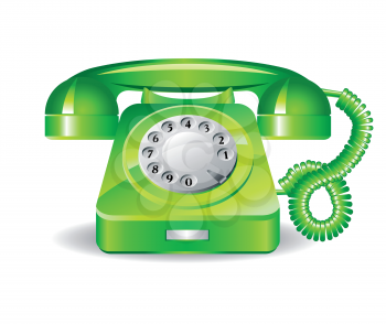 Retro green telephone on a white background