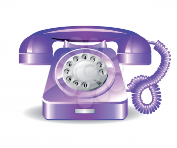 Retro violet telephone on a white background