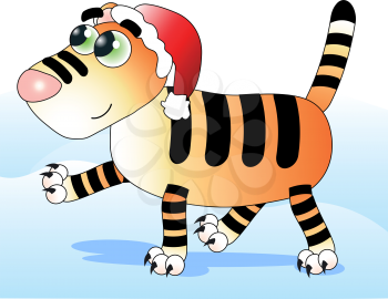 Cute tiger with a hat of Santa Claus