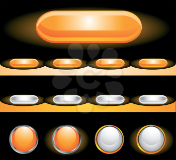 Set of shiny buttons on a black background