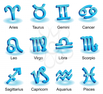 Horoscope zodiac star signs. Blue shiny icons