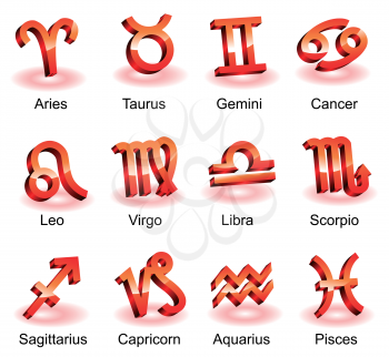 Horoscope zodiac star signs. Red shiny icons
