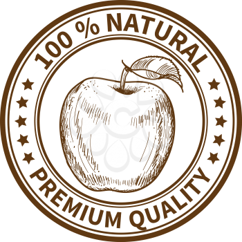 Stamp with the apple and the text 100% natural, premium quality