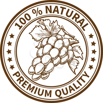 Stamp with the grape and the text 100% natural, premium quality