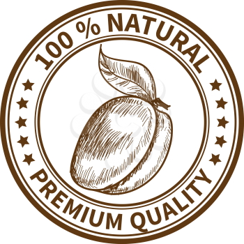 Stamp with the plum and the text 100% natural, premium quality