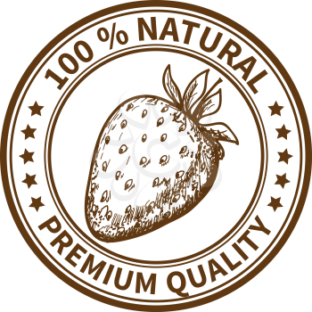 Stamp with the strawberry and the text 100% natural, premium quality