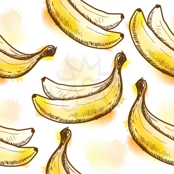 Seamless pattern with banana. Painted in watercolor style