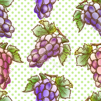 Seamless pattern with grape. Painted in watercolor style