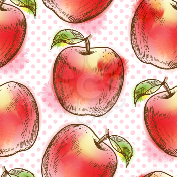 Seamless pattern with apple. Painted in watercolor style