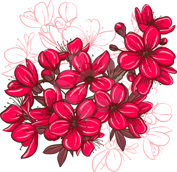 Plum blossom. Decorative floral illustration of sakura flowers. Raster version. Vector is also available in my gallery