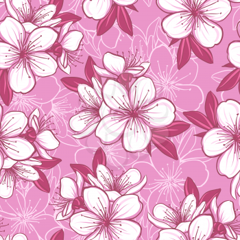 Decorative floral seamless pattern with cherry blossom