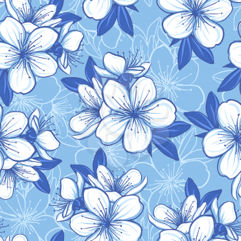 Decorative floral seamless pattern with blue flowers
