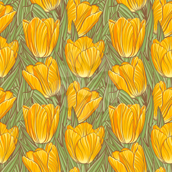 Decorative floral seamless pattern with flowers of tulips