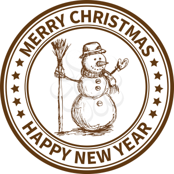 Christmas and New Year stamp with the snowman