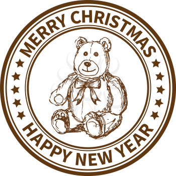Christmas and New Year stamp with the toy bear