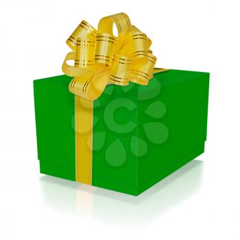 Royalty Free Clipart Image of a Green Gift Box and Bow