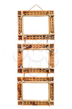 three bamboo photo frames isolated on white background
