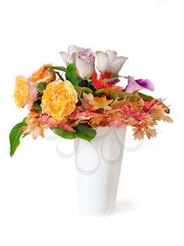 colorful autumn flower bouquet arrangement centerpiece in vase isolated on white background