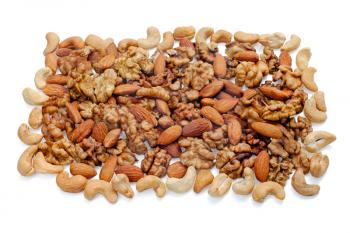 Group of assorted nuts isolated on white background