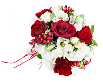 Flower wedding bouquet from white and red roses isolated on white background