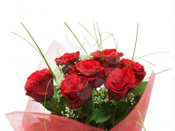 Flower bouquet from red roses isolated on white background.