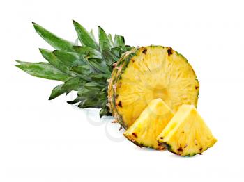 ripe pineapple with slices  isolated on white