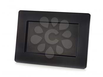 Black digital LCD photo frame isolated on white background.
