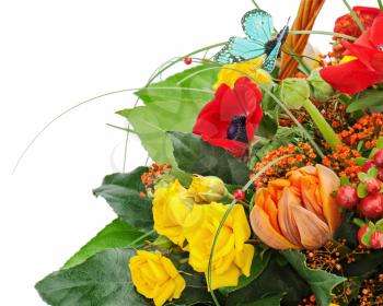 Fragment of colorful bouquet isolated on white background.