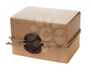 brown cardboard box with stamp isolated on white background