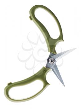 Garden secateurs isolated on a white background. Closeup.