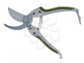 Garden pruner isolated on a white background. Closeup.