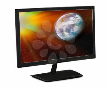 Black lcd monitor isolated on white background.Elements of this image furnished by NASA.