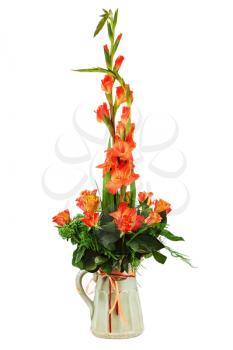 Royalty Free Photo of a Bouquet of Roses and Gladioli in a Pitcher