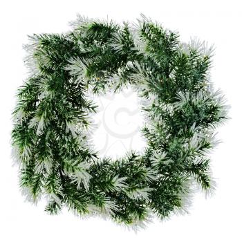 Wreath of fir branches isolated on white background. Closeup.
