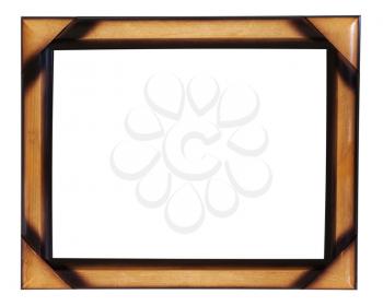 Decorative wooden photo frame isolated on white background. Closeup.