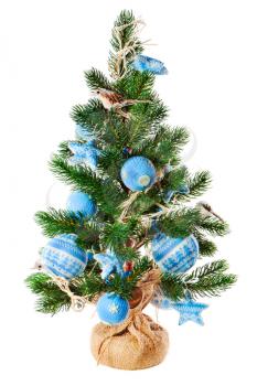 Christmas fir tree decorated with toys and Christmas decorations isolated on white backgroundю