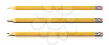 Set of Yellow Pencils Isolated on White Background. Illustration with High Detail.