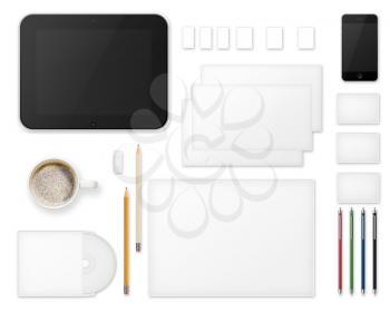 Office Supplies for Designers Presentations and Portfolios Isolated on White Background. Above view.