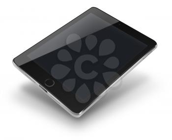 Tablet computer with black screen isolated on white background. Highly detailed illustration.