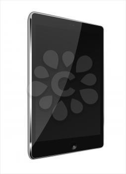 Realistic tablet computer with black screen isolated on white background. Highly detailed illustration.