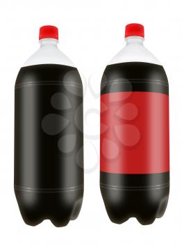 Refreshing cola drink in two liter plastic bottles isolated on white background. Highly detailed illustration.