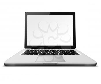 Modern glossy laptop with blank screen and shadows isolated on white background. Highly detailed illustration.