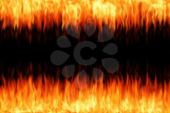 Fire flames isolated on black background. Highly detailed illustration.