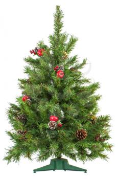 Christmas tree and decorations isolated on white background. 

