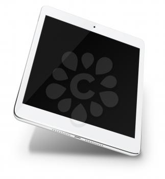 Realistic tablet pc computer with black screen isolated on white background. 3D Illustration.
