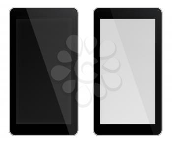 Smart phones with black and blank screens isolated on white background. 3D illustration.