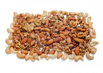 Nuts mix isolated on white background. Closeup.