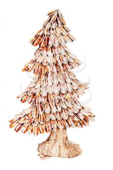 Abstract fir tree from wood chips for Christmas isolated on white background. 