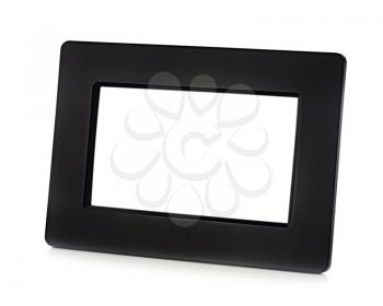 Black digital LCD photo frame with place for your photo  isolated on white background.