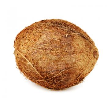 Ripe coconut isolated on white background with shadow.